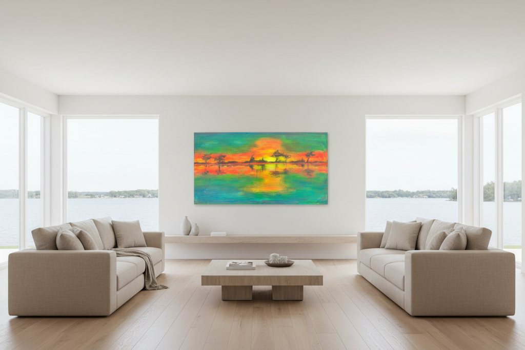 Sunset Painting - Adjusted Scale in Coastal Contemporary Room