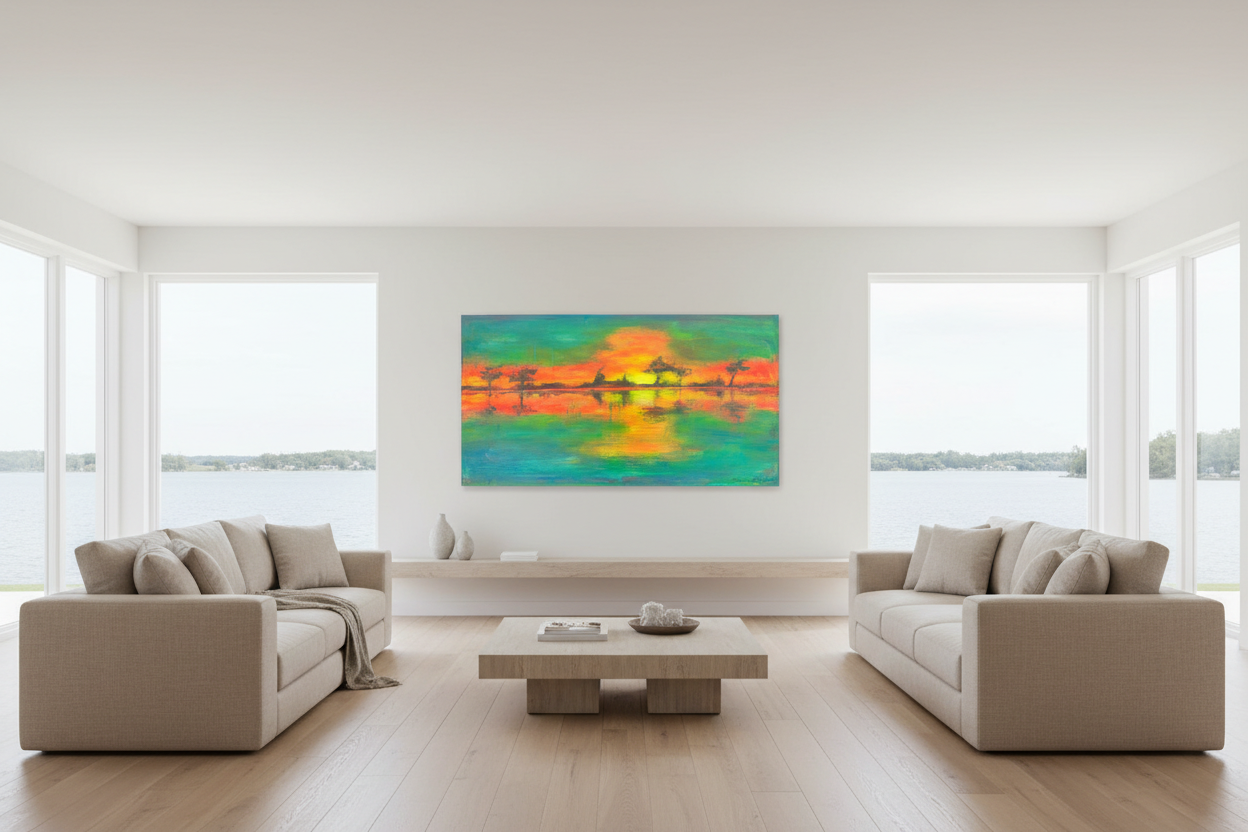 Sunset Painting - Adjusted Scale in Coastal Contemporary Room